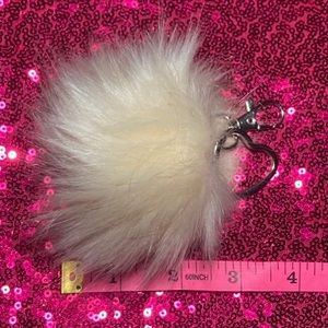 Keychain Pom Pom Ball Heart Keyring Tan Cream Bag Accessory Gift Y2K Fluffy Puff
